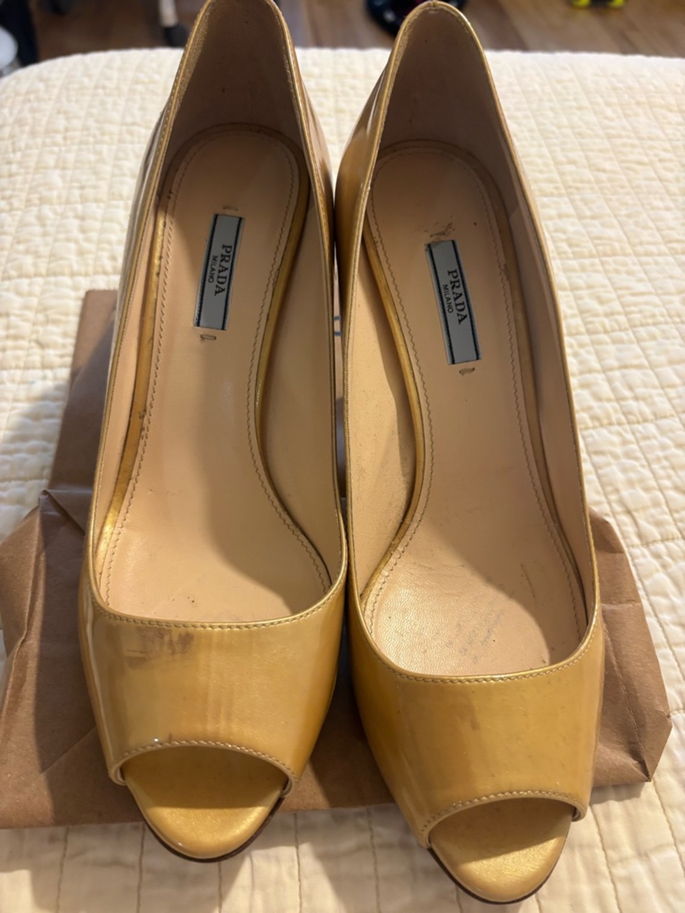 Prada Metallic Gold Peep-Toe Heels - Picture 7 of 7